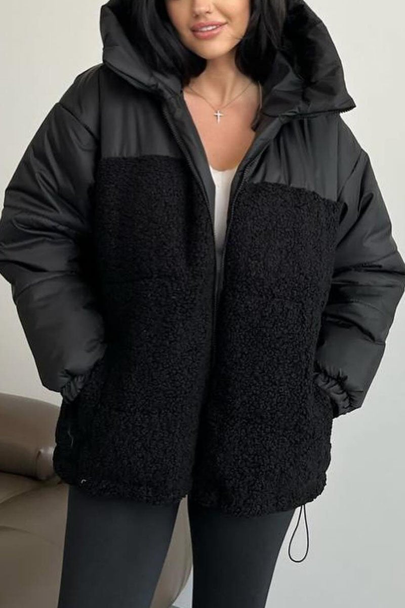 Women's Casual Solid Color Plush Patchwork Coat