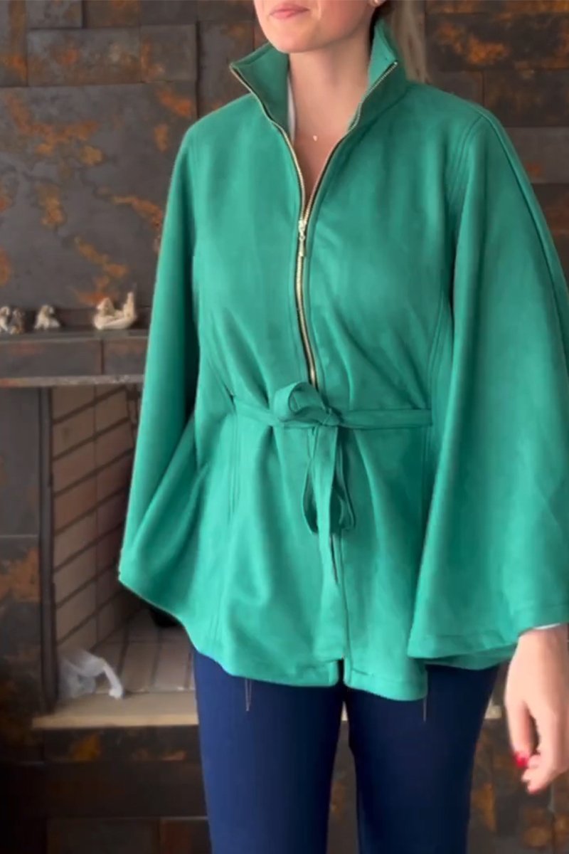 Women's Casual Stand Collar Solid Color Cape Jacket green