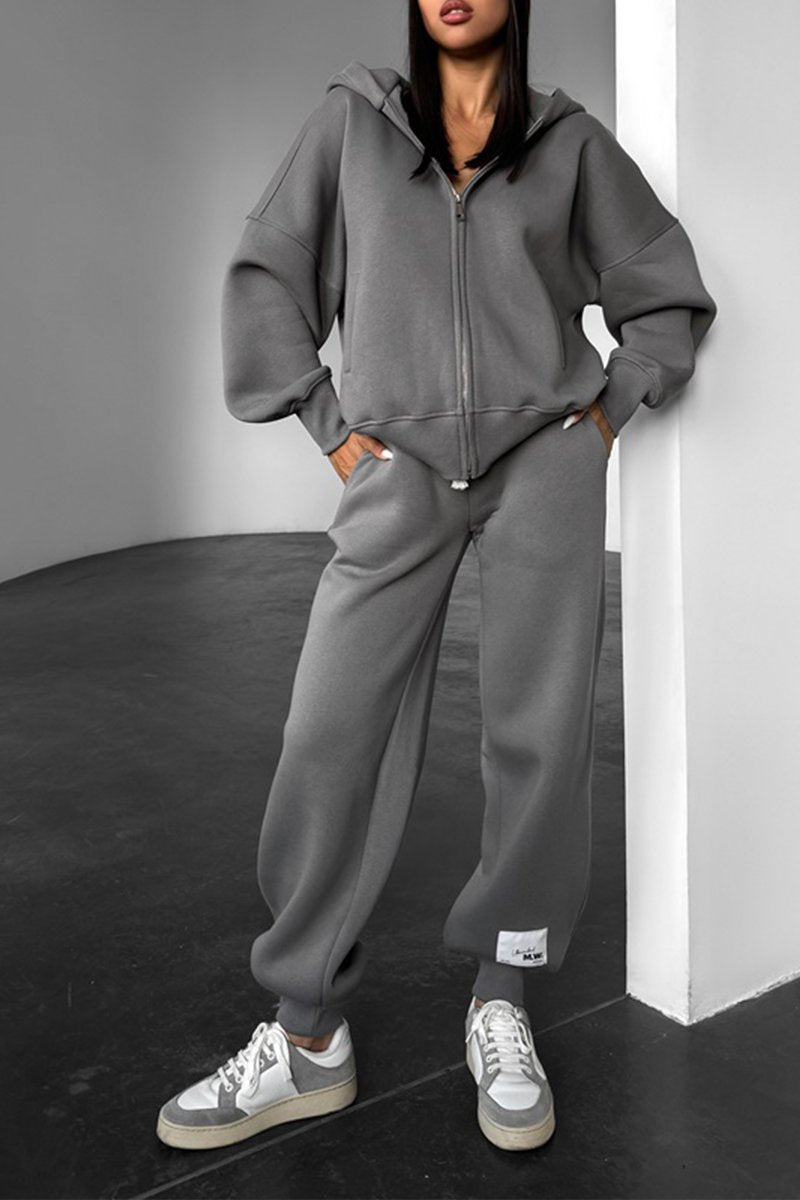 Women's Long Sleeve Hoodies Two-Piece Set dark-grey