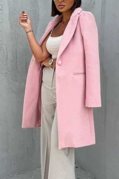 Women's Casual Lapel Solid Color Coat Pink