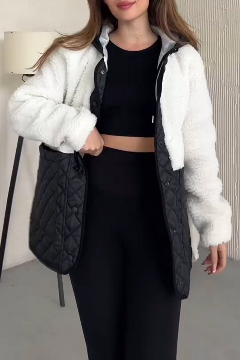 Women's Casual Solid Plush Patchwork Coat white