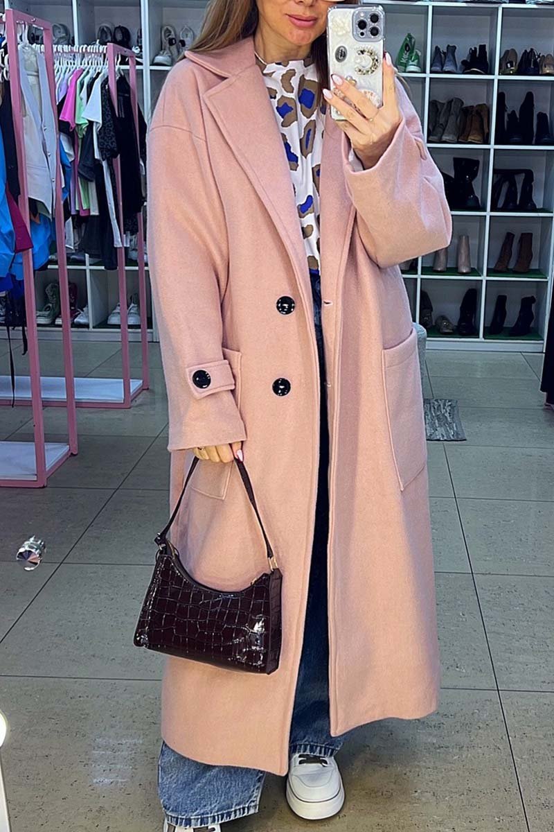 Women's fashionable solid color double breasted coat Pink