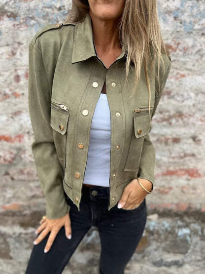 Casual Lapel Short Jacket Green