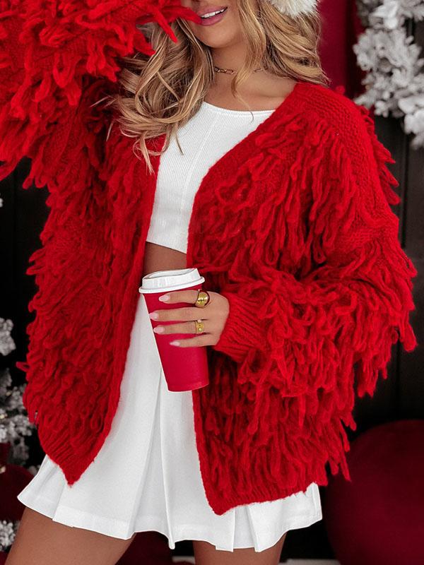 Women's Tassel Short Cardigan red