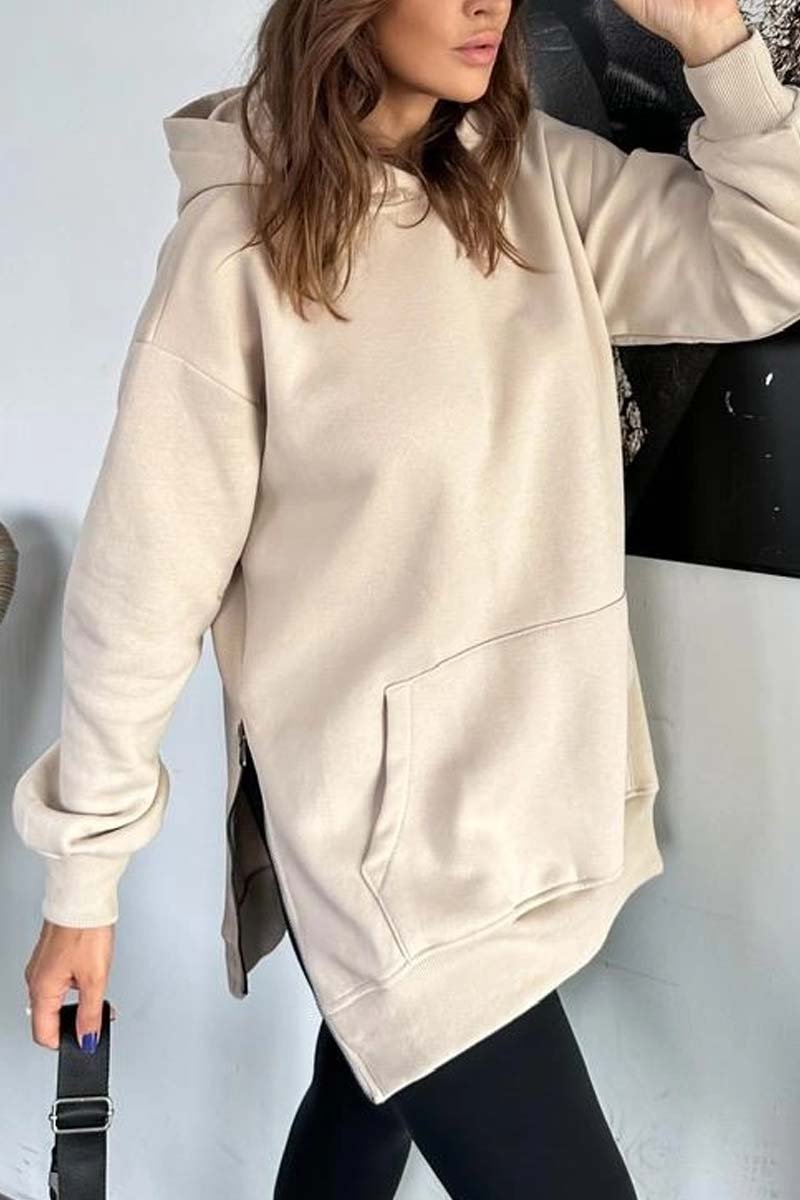 Women's Casual Side Zip Hooded Sweatshirt Khaki