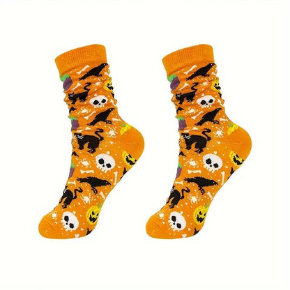 Men's and Women's Halloween Cartoon Print Casual Socks orange one size