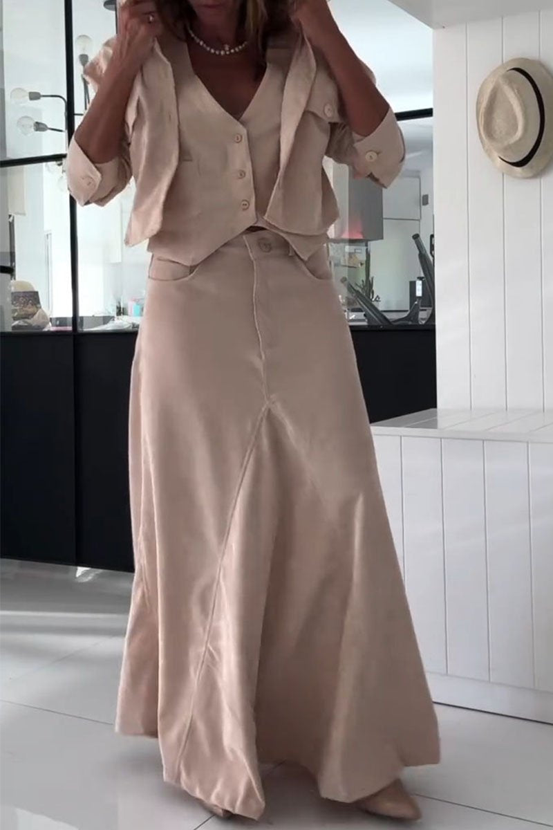 Women's Casual Jacket, Vest and Skirt Two-piece/three-piece Suit beige three-piece set