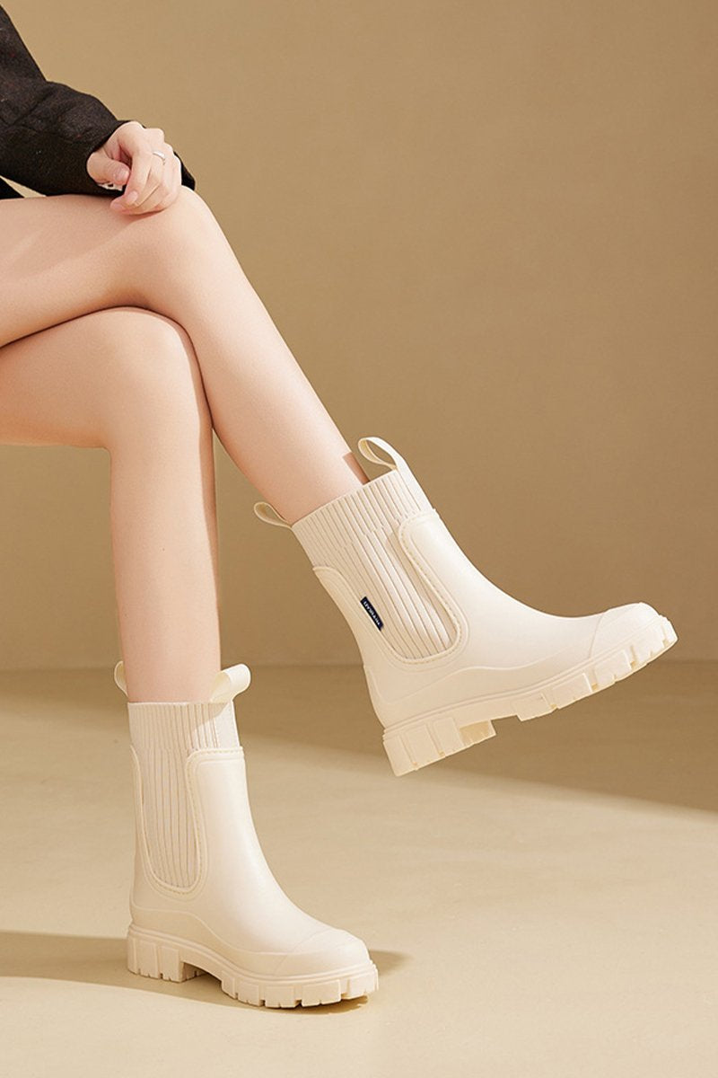 Women's Wear-resistant, Waterproof and Non-slip Mid-tube Rain Boots off-white