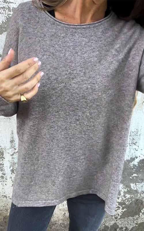 Women's Round Neck Solid Color Long Sleeved Top gray