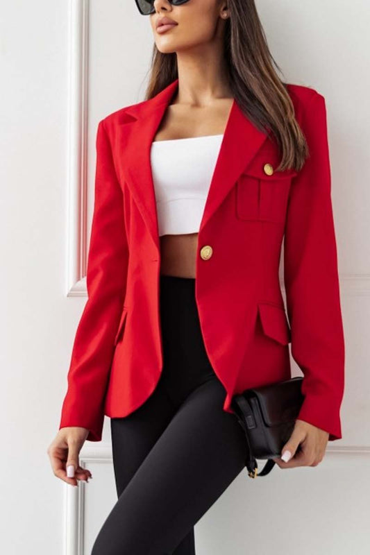 Women's Fashion Long Sleeve Single Breasted Solid Color Blazer Red