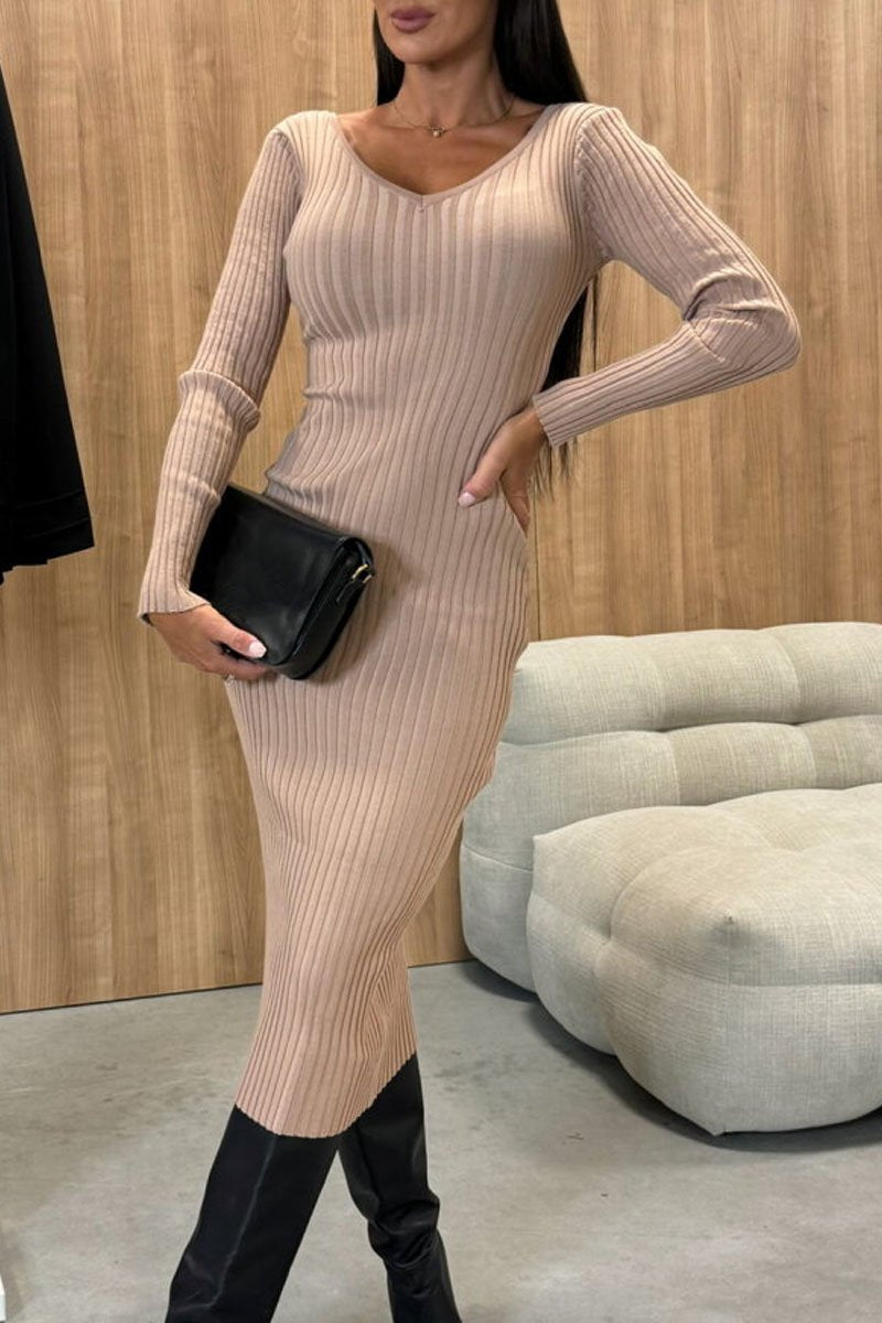 Women's Casual Solid Color Knitted Dress khaki