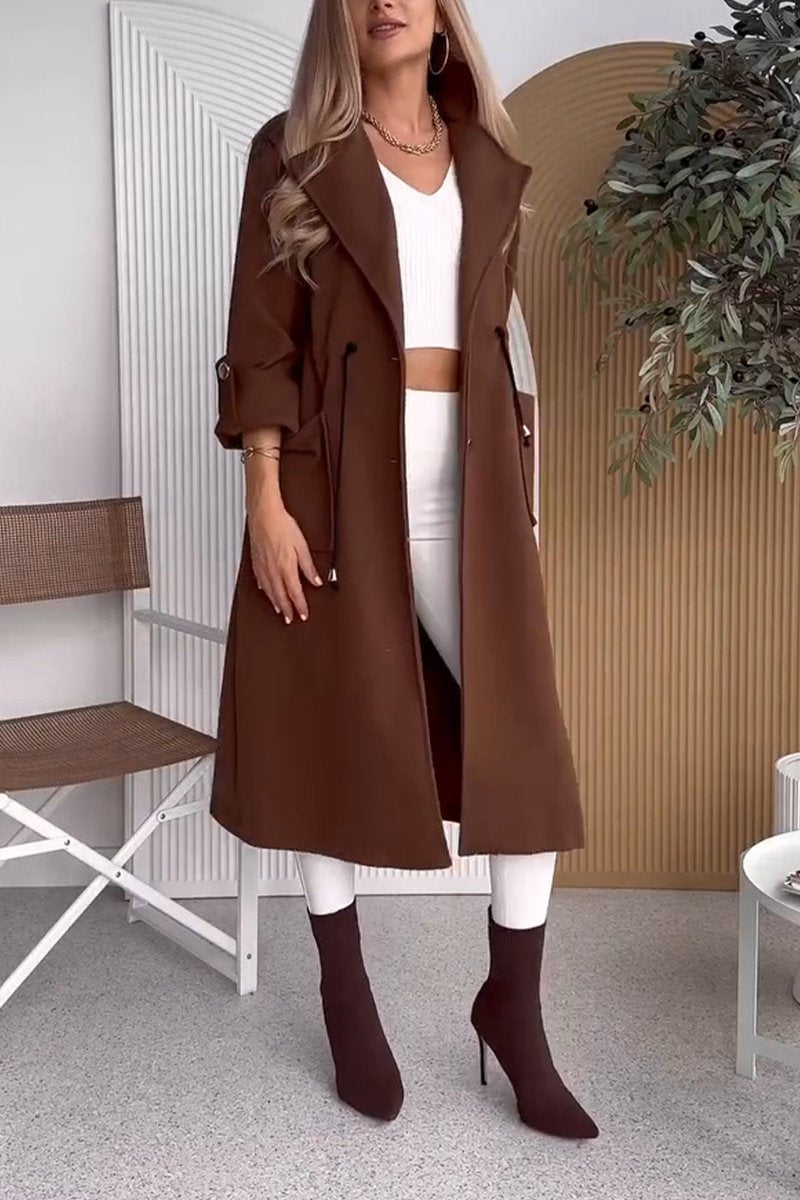 Women's Casual Lapel Long Waisted Jacket brown