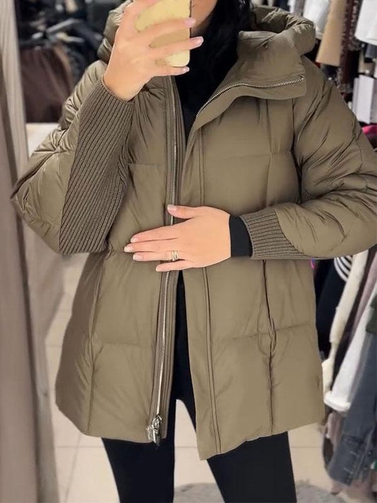 Women's Solid Color Patchwork Hooded Coat brown