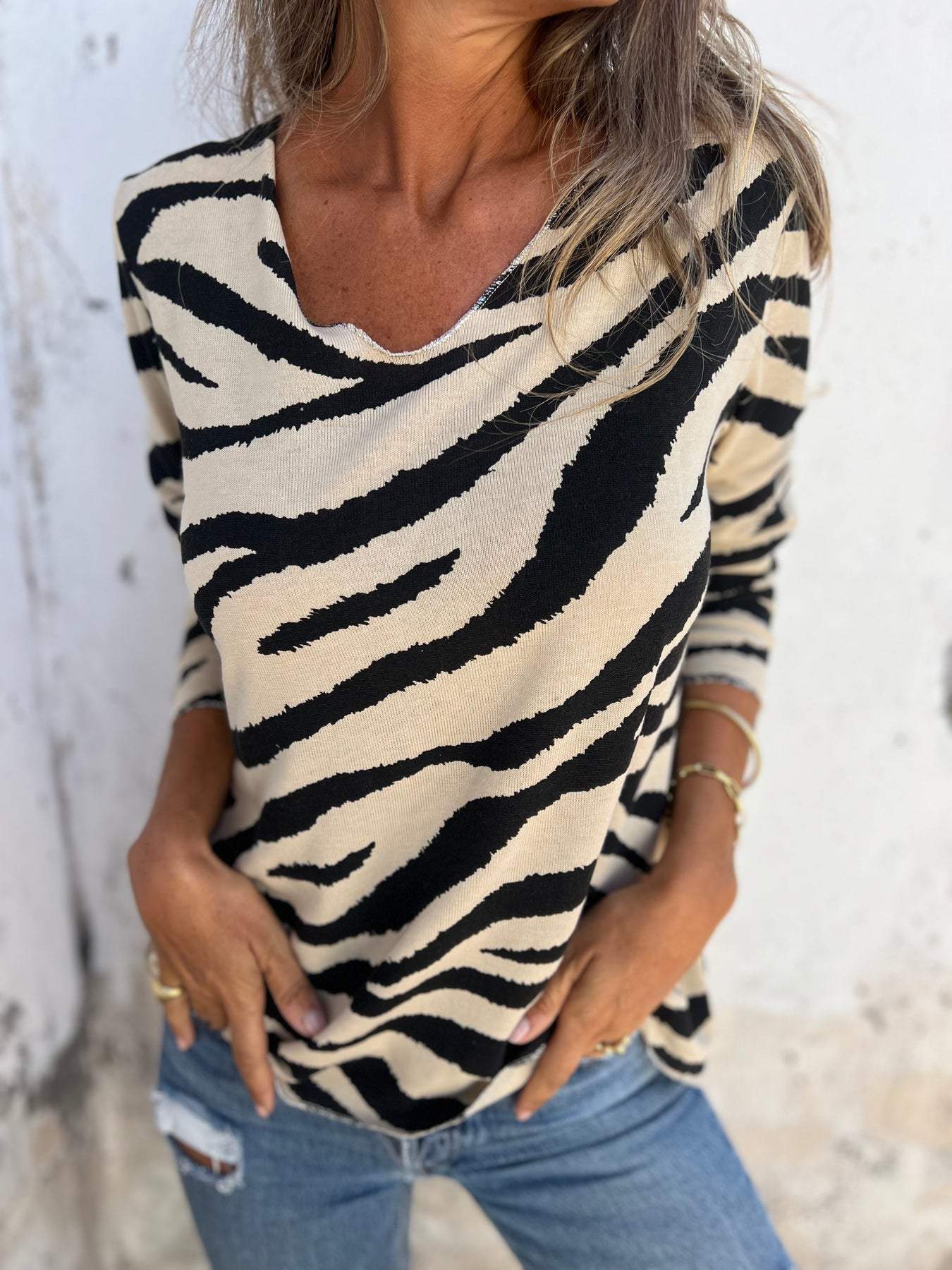 V-neck Zebra Print Top