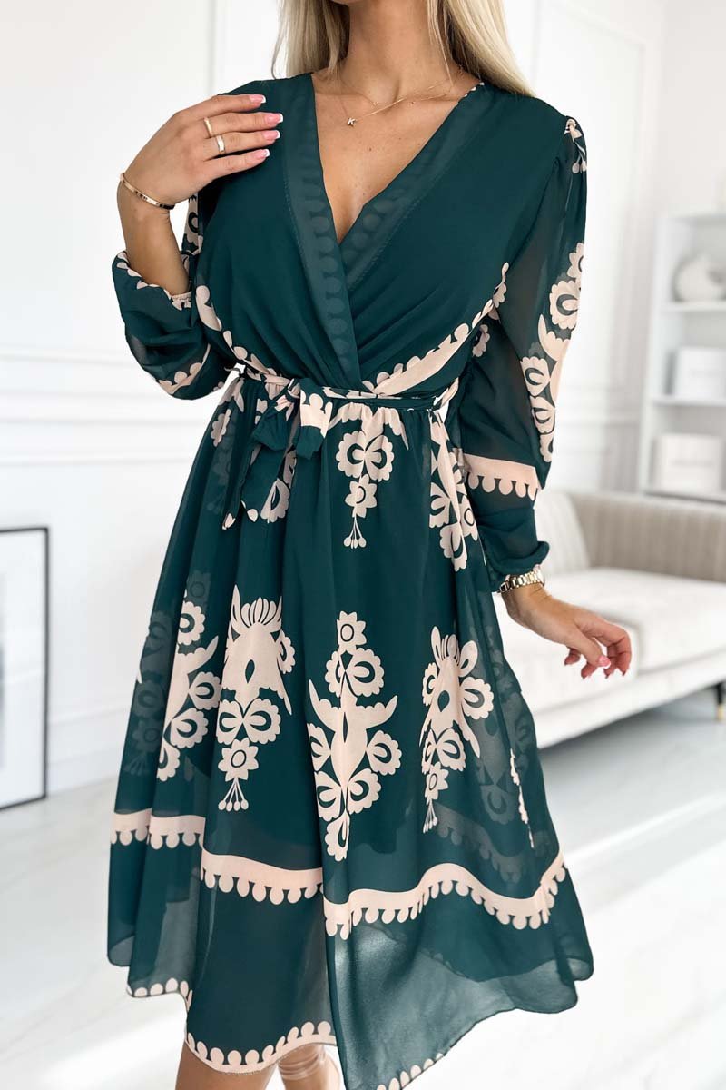 Women's Elegant High Waist Strappy Printed Dress