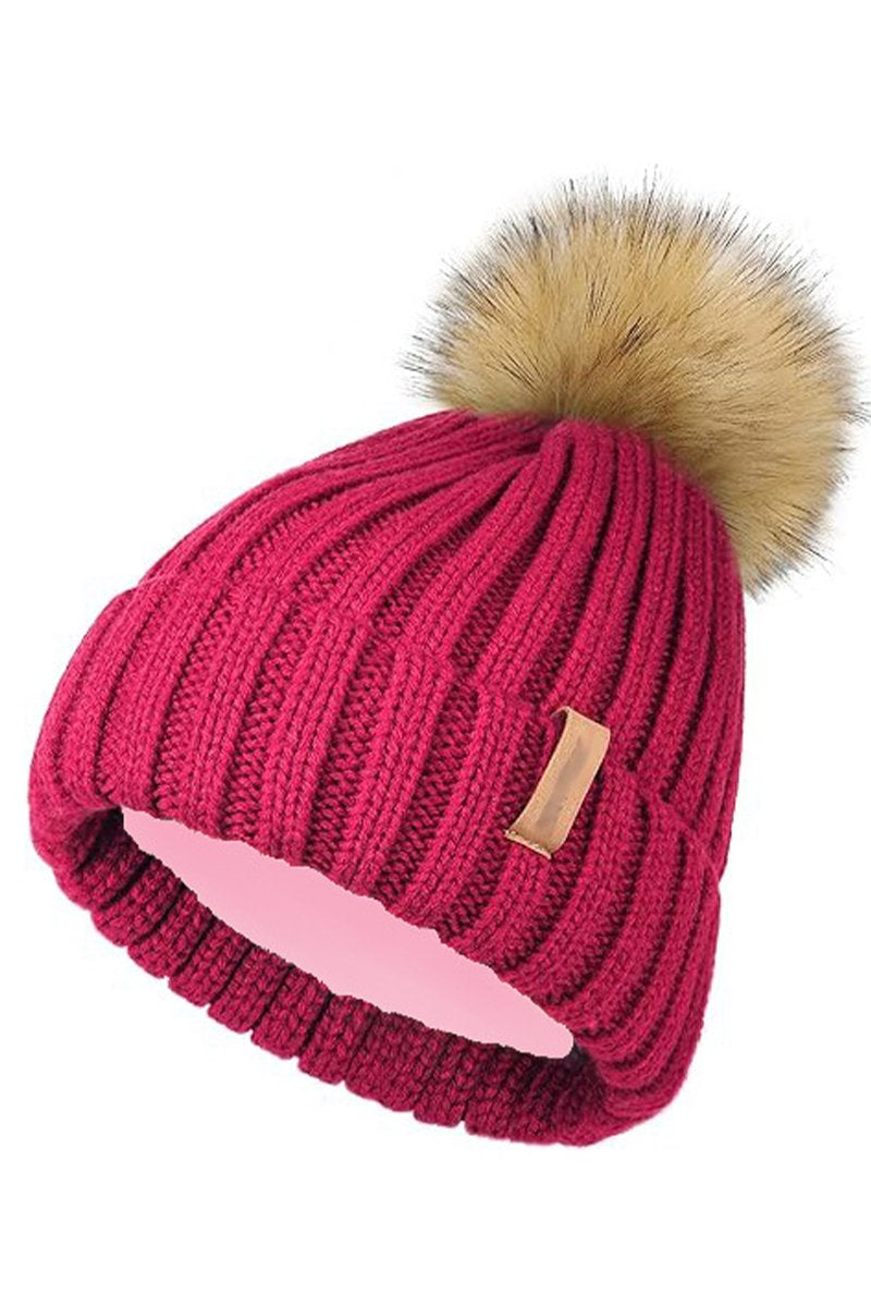 Women's Autumn and Winter Reverse Brimless Knitted Hat rose red One size