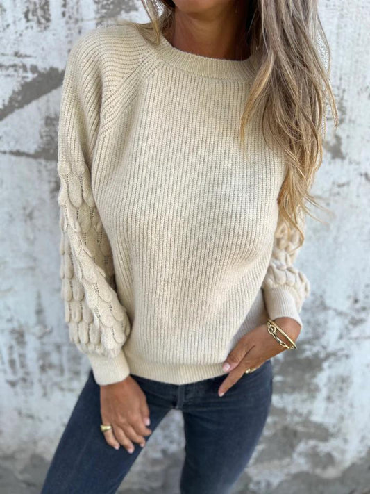 Round Neck Pullover Knitted Top apricot