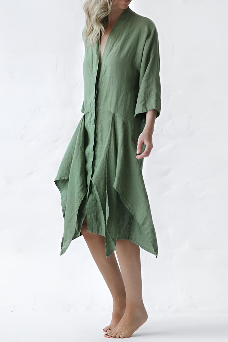 Women's Casual Solid Color Cotton and Linen Dress