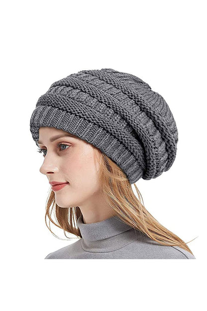 Women's Autumn and Winter Warm Thick Knitted Hat gray One size