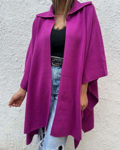 Women's Lapel Solid Color Long Sleeve Cape Jacket Purple