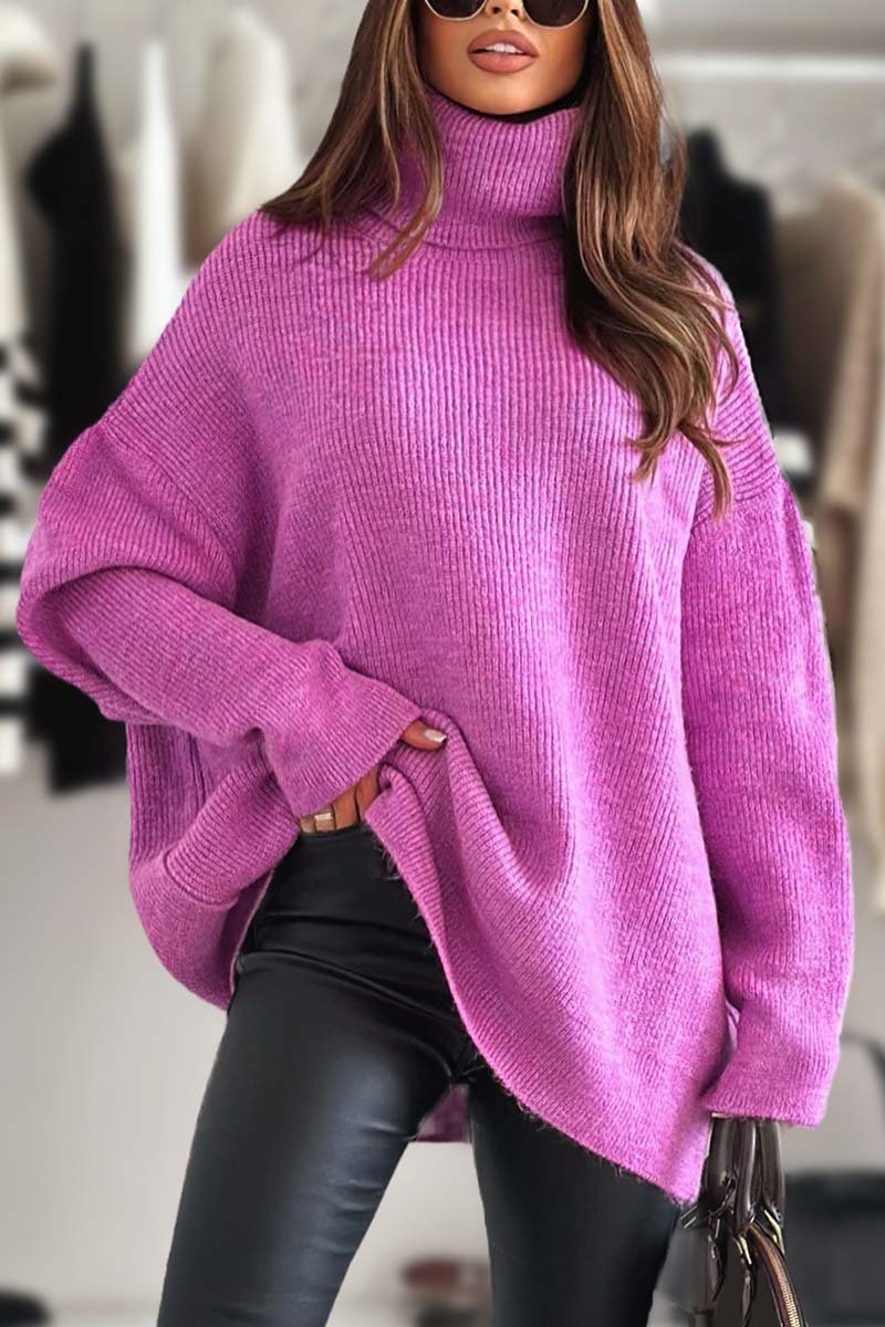 Women's casual turtleneck loose sweater Pink