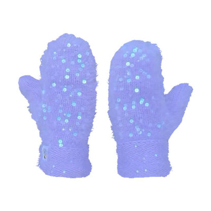 Women's Sequined Fashion Casual Autumn and Winter Knitted Hat + Gloves blue M gloves