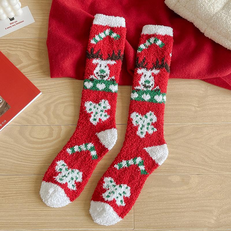 Women's Christmas Non-shedding thickened coral fleece stockings pattern7 one size