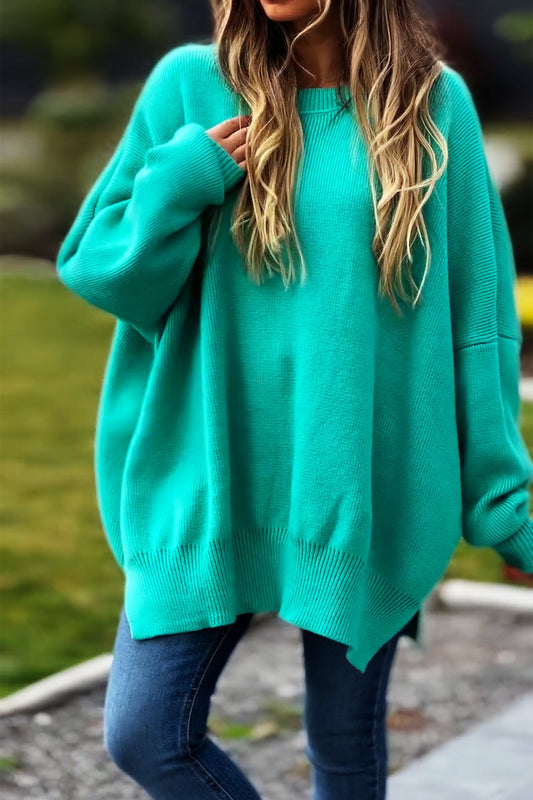 Women's Solid Color Irregular Pullover Sweater Green