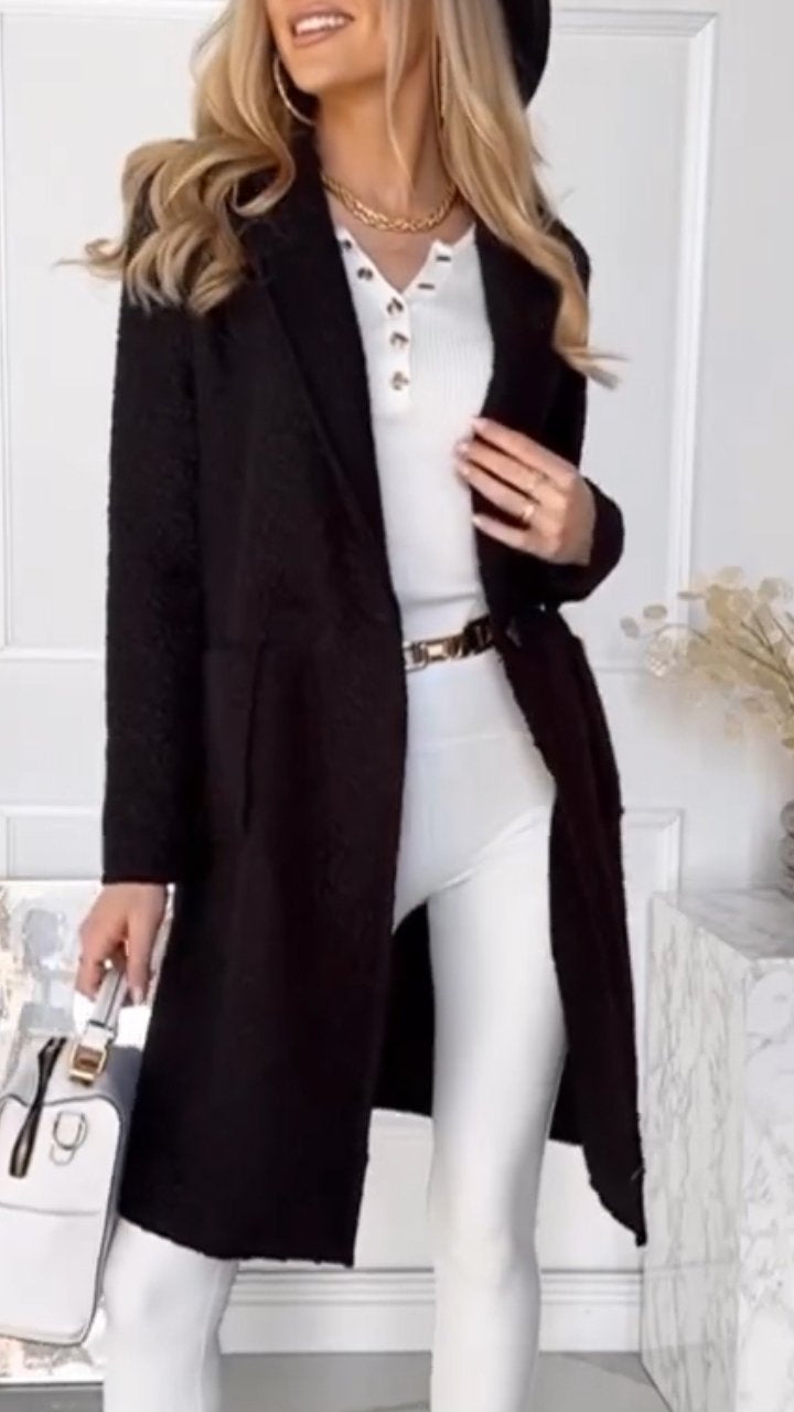 Women's Solid Color Lapel Long Coat