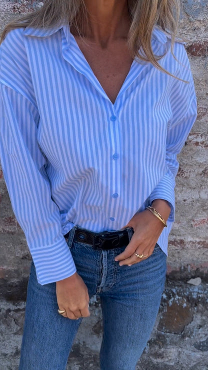 Lapel Single-breasted Striped Shirt