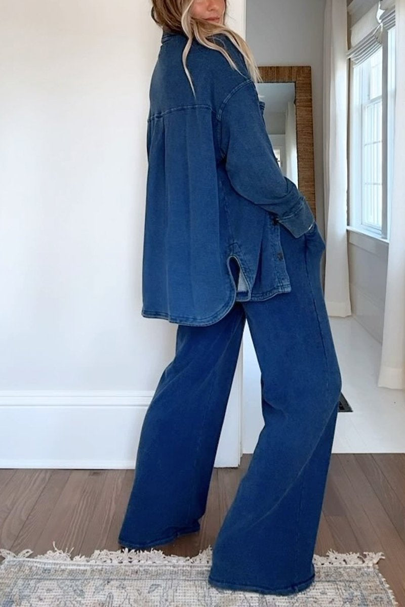 Women's Casual Lapel Single-breasted Denim Two-piece Suit