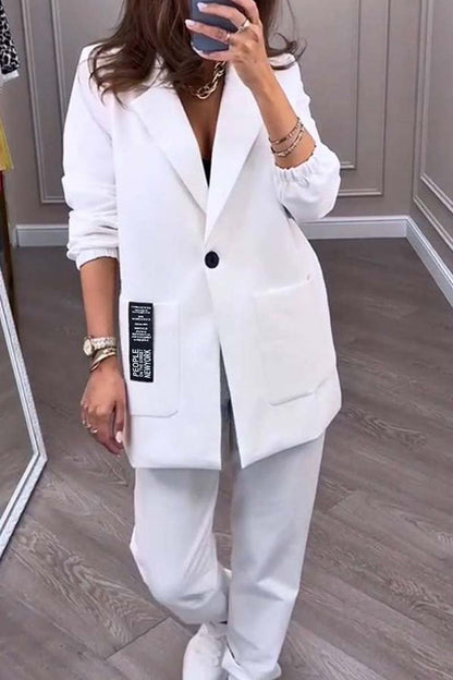 Women's Fashionable Solid Color Lapel Long Sleeve Two-piece Set