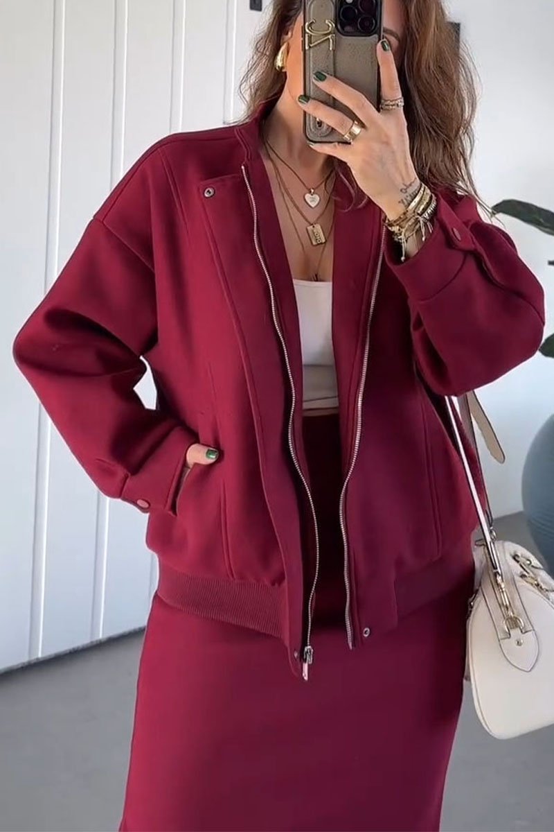 Women's Solid Color Hoodies and Skirt Two-piece Set