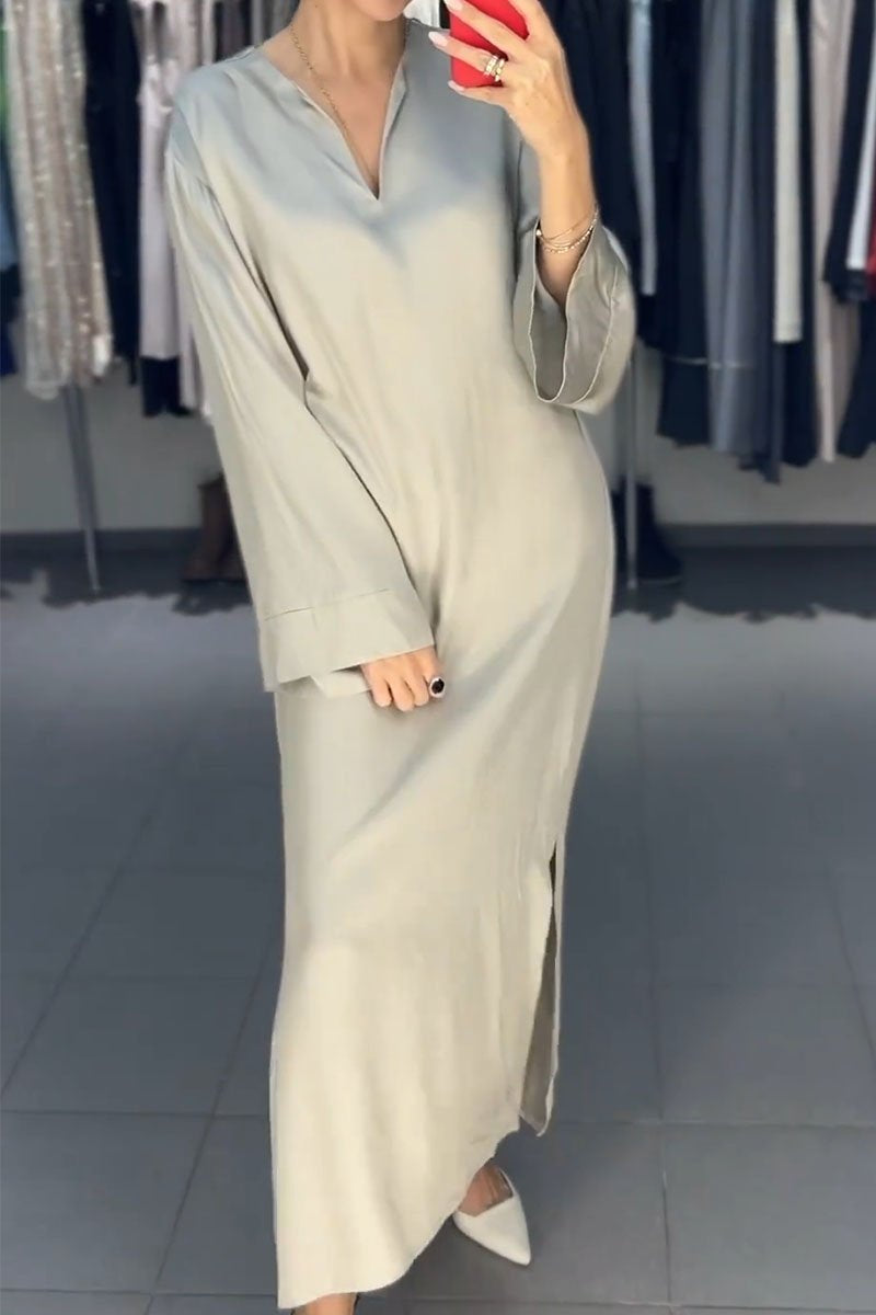 Women's Solid Color Casual Long Sleeve Dress apricot