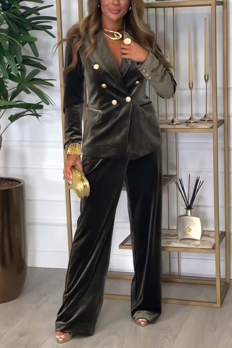 Women's Fashion Double Breasted Velvet Two Piece Suit