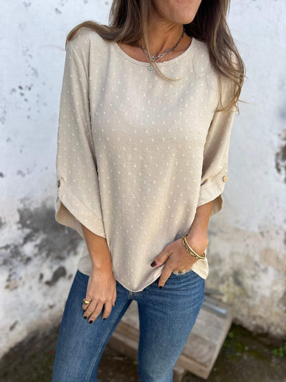 Women's Round Neck Mid-sleeve Casual Top apricot