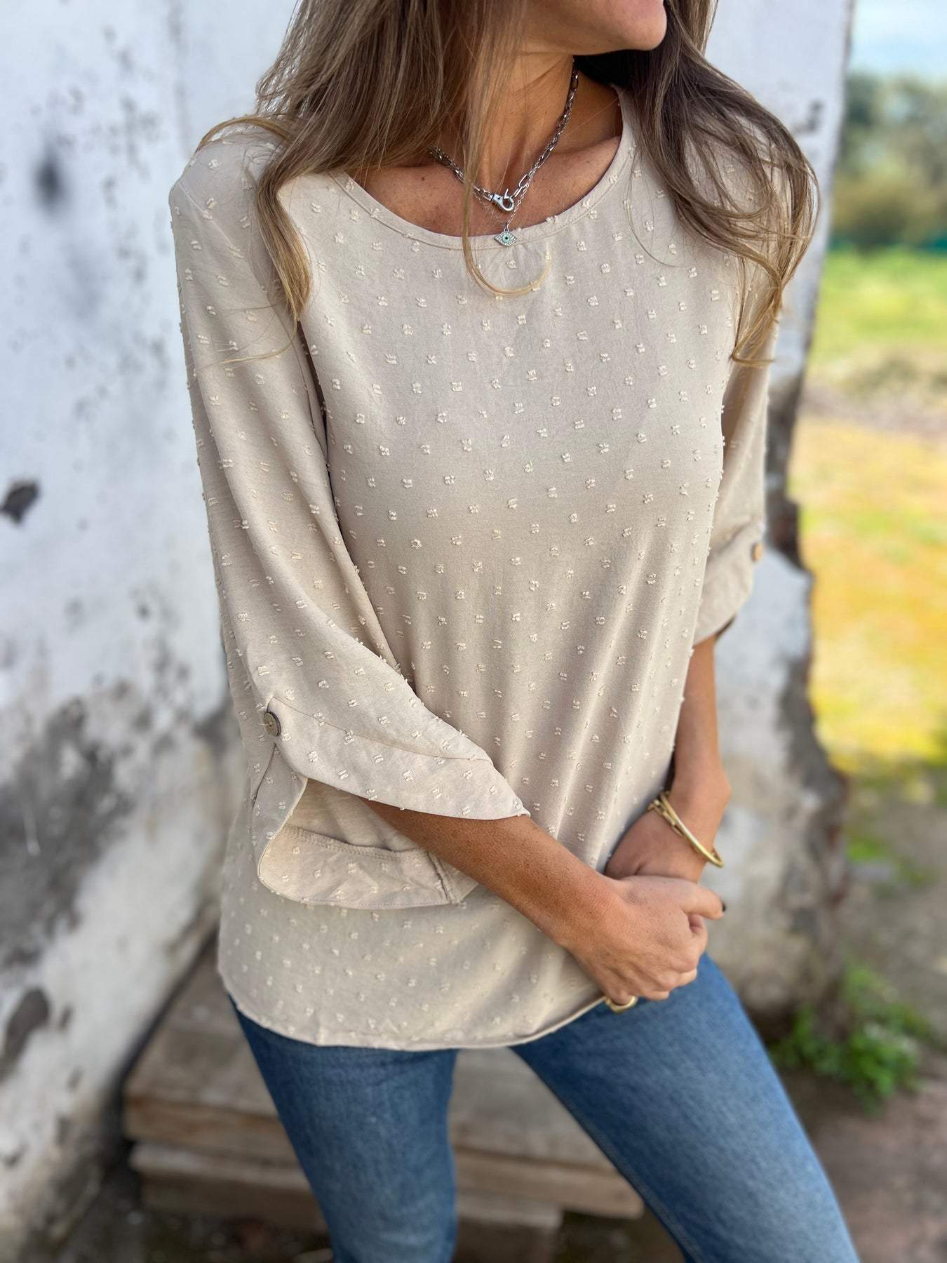 Women's Round Neck Mid-sleeve Casual Top