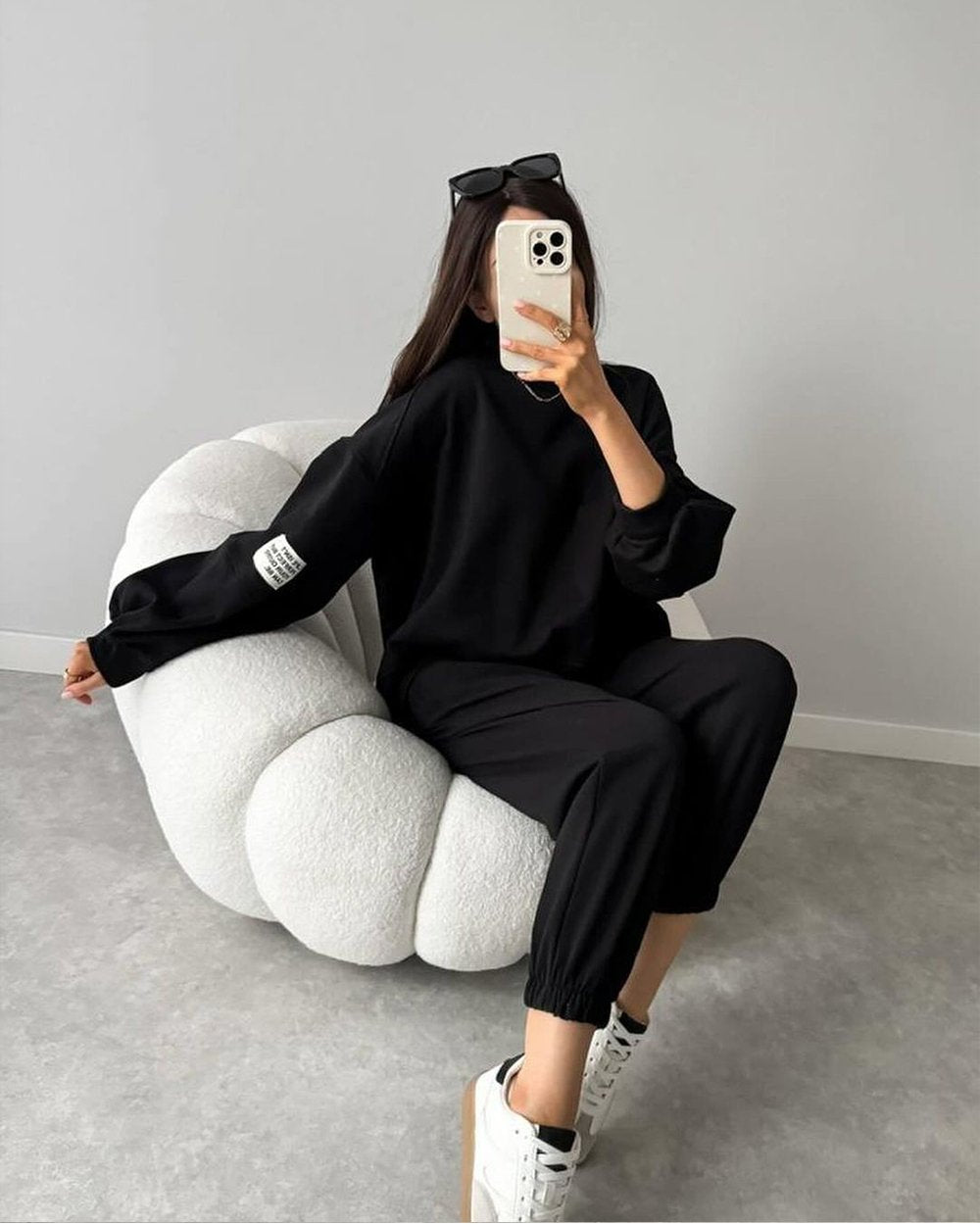 Women's Two-piece Solid Color Loose Sweatshirt Suit