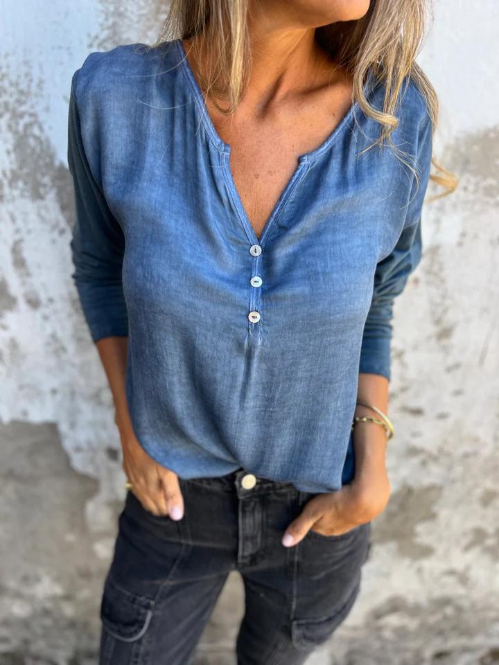 Casual V-neck Thin Top dark blue