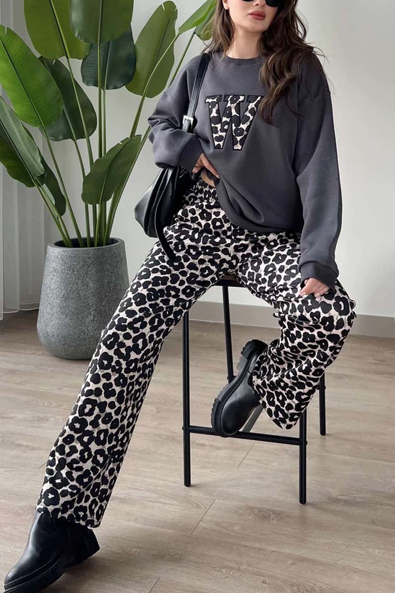 Women's Casual Leopard Print Letter Top and Leopard Print Pants Set