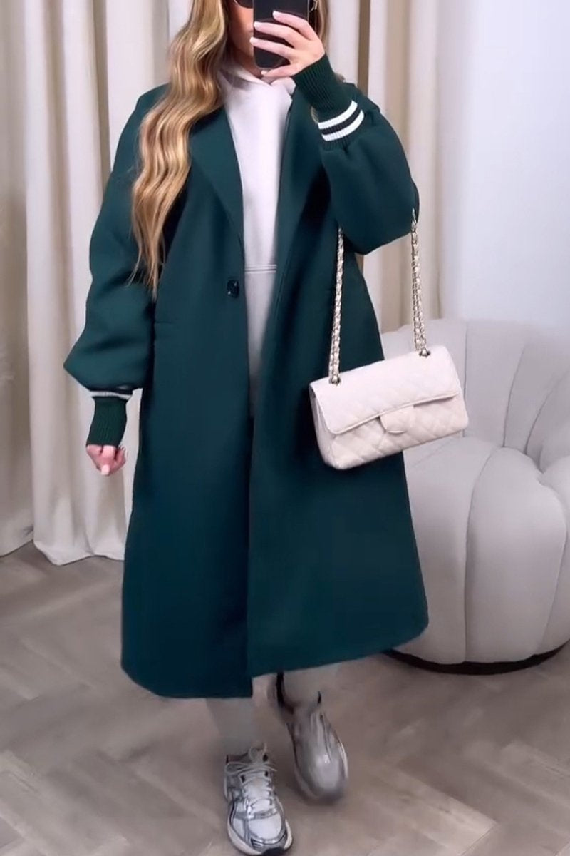 Women's Casual Lapel Long Trench Coat green