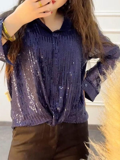 Women's Solid Color Sequined Shirt