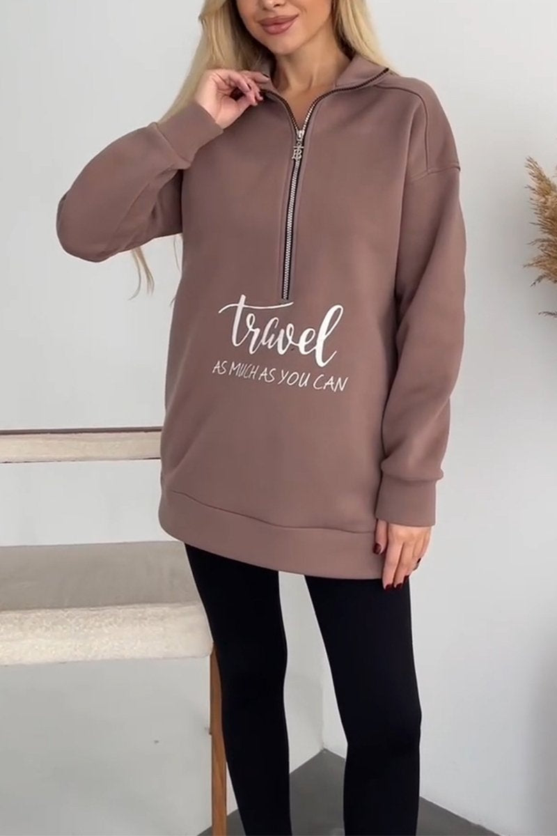 Women's Casual Lapel Half-zip Pullover Sweatshirt