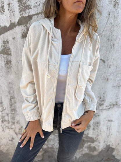 Casual Hooded Zipper Jacket white