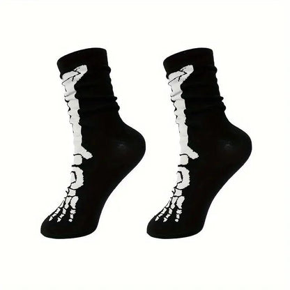 Men's and Women's Halloween Cartoon Print Casual Socks skeleton hand one size