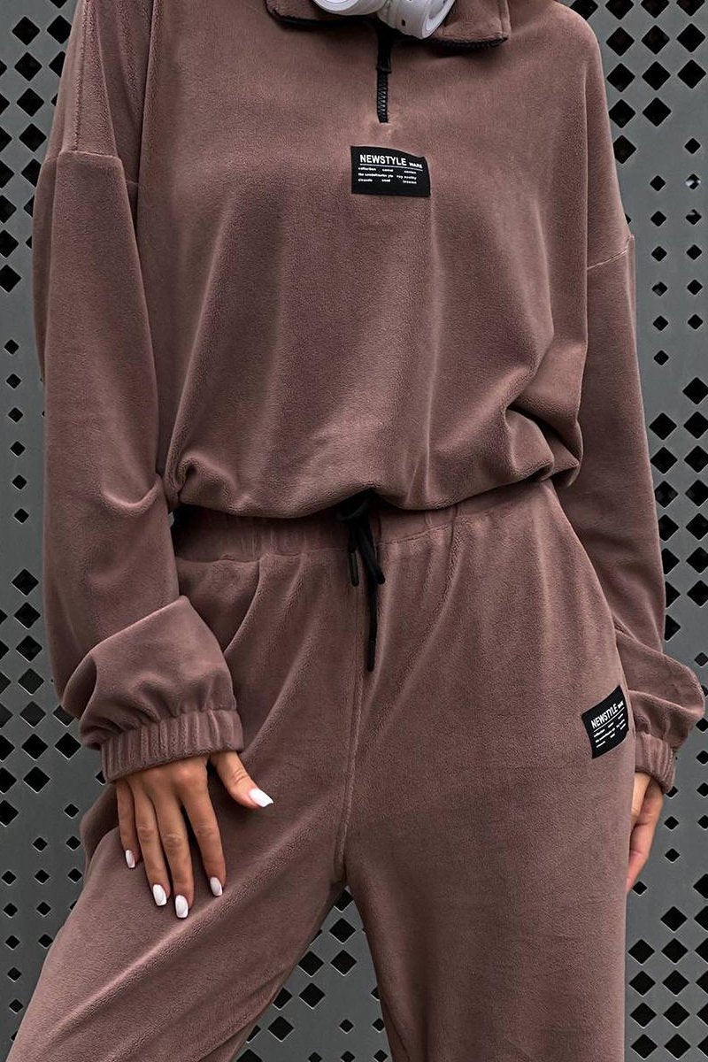 Women's Casual Solid Color Zipper Pants Suit