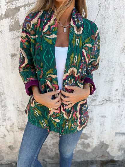 Women's Printed Long Sleeve Cardigan printed-green