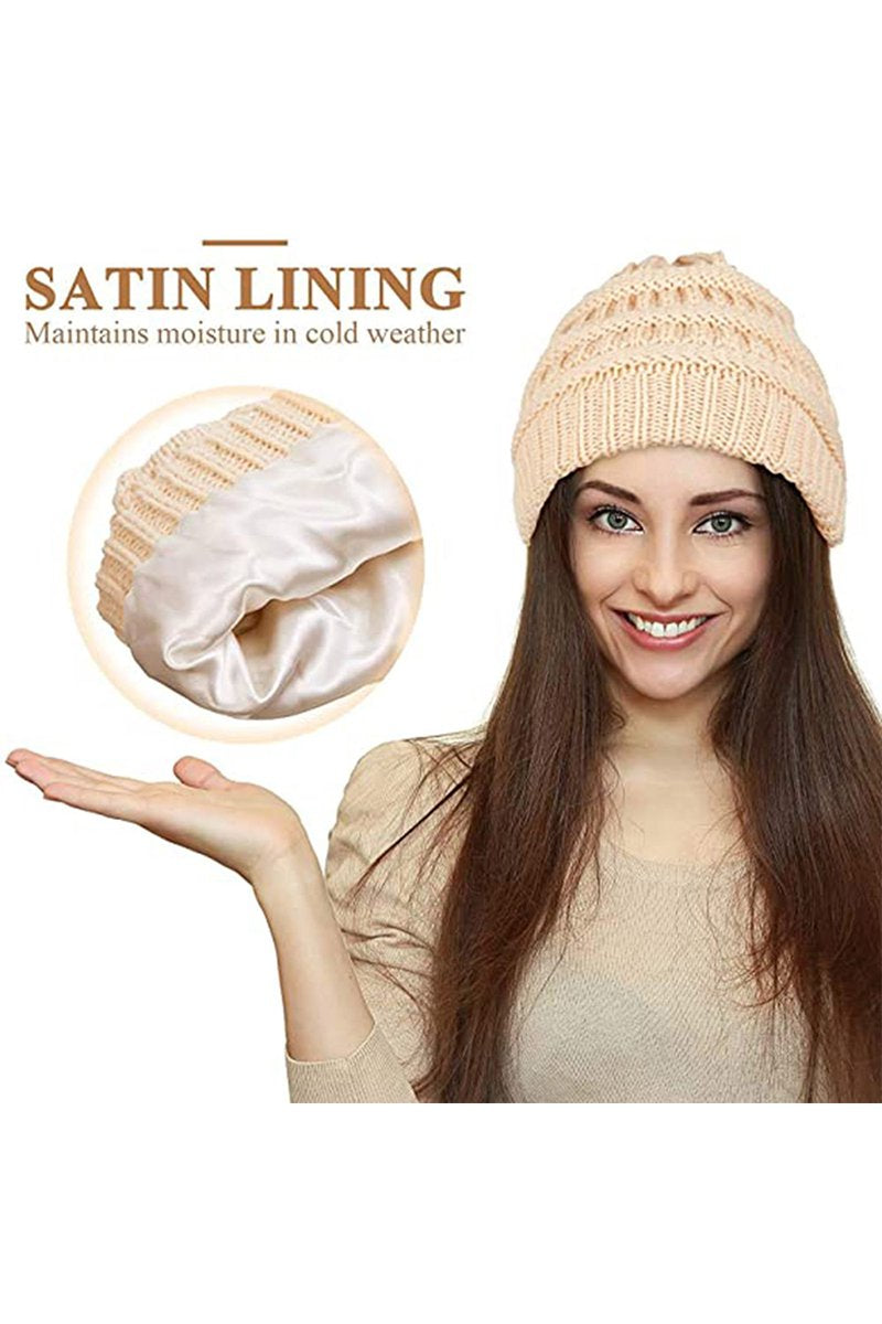 Women's Autumn and Winter Warm Thick Knitted Hat beige One size