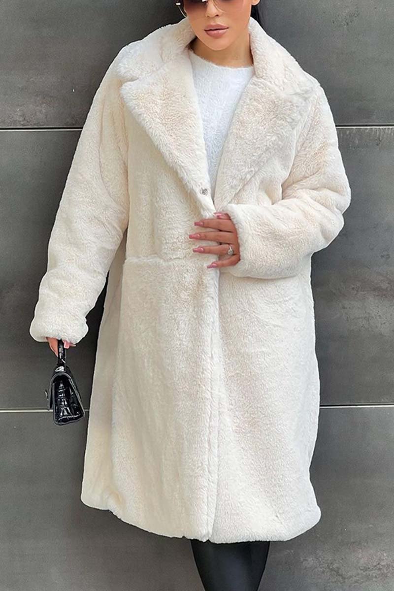 Women's fashionable solid color lapel coat White