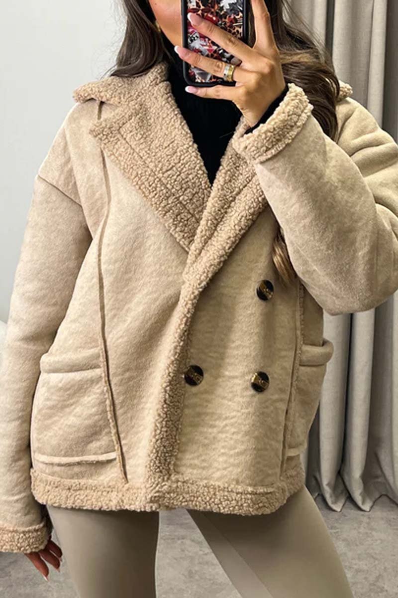 Women's casual sherpa loose Coat Khaki